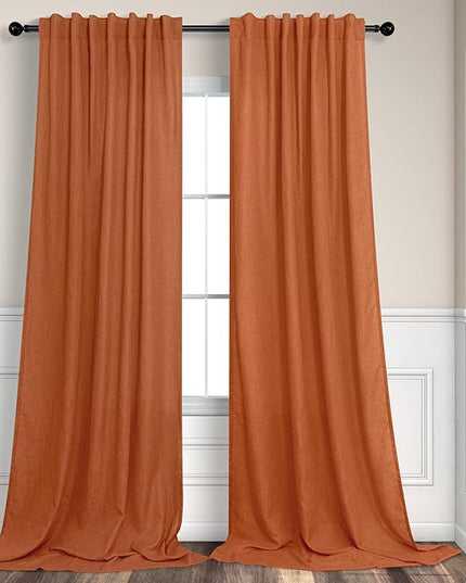 Pitalk 60 Inch Wide Curtains for Living Room 2 Panels Back Tab Pocket Drape Semi Sheer Linen Extra Large Burnt Orange Curtains for Home Office Hotel Flat Family Sunroom 5 FT Width by 9 FT Long 60x108