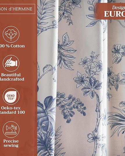 Maison d' Hermine Tailored Curtain 100% Cotton One Panel 50"x108" Curtains, Easy Hanging with a Rod Pocket & Loop for Living Rooms Bedrooms Offices, Jouy Paradis - Blue - Spring/Summer