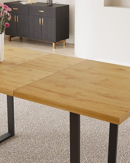 ZckyCine Modern Rectangular Dining Table for 4-6, Adjustable Wood Table with Metal Legs, Kitchen or Dining Room Table