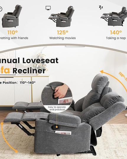 Reclining Sofa Couch,Loveseat Recliner Sofa with Drop Down Table/ 4 Cup Holder/Hidden Storage, Wall Hugger Recliner Sofa for Living Room & Home Theater & RV