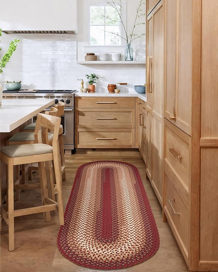 Tranquility TQ42 Red 2' x 6' Runner - Braided Area Rug, Home Decor, Floor Mat or Bedroom Rug - Easy Care, Ideal for High Traffic Areas in Hallway and Living Room - Made in USA