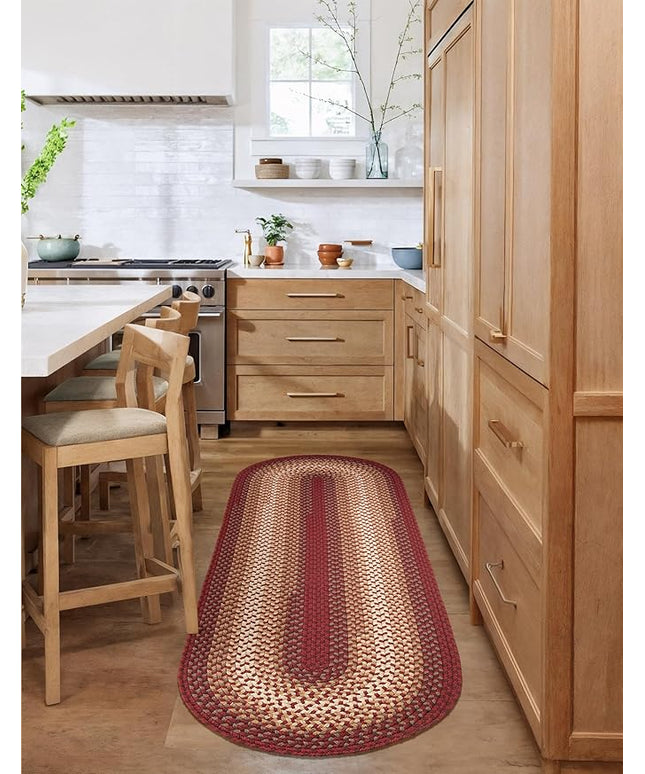 Tranquility TQ42 Red 2' x 6' Runner - Braided Area Rug, Home Decor, Floor Mat or Bedroom Rug - Easy Care, Ideal for High Traffic Areas in Hallway and Living Room - Made in USA