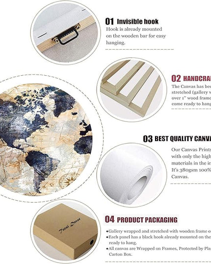 Canvas Wall Art World Map Wall Art for Office Artwork Print Picture Home Interior Decor - Map Picture for living room Office Bedroom Wall Decor Canvas Artwork 24x48inch Ready to Hang