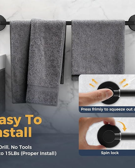 14.6inch~24inch Towel Racks for Bathroom,Adjustable Suction Cup Towel Bar for Bathroom Wall,Stainless Steel Bath Towel Holder for Shower,2 Pack(Matte Black)