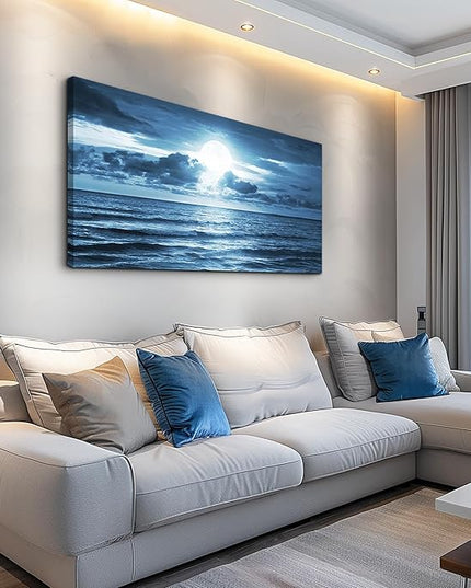 hyidecorart Beach Wall Art Canvas Print, Blue Ocean Waves Seascape Painting for Living Room, Bedroom, Office & Bathroom Coastal Home Decor Natural Sea Landscape Print Artwork 20x40inch