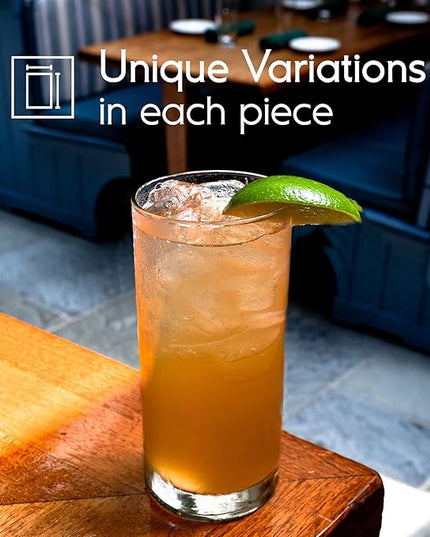Clear 20 oz Tall Iced Tea Glasses (set of 6), Hand Blown Mexican Glassware, Recycled Glass Drinking Glasses, Lead-Free, Cocktail Margarita Glasses, Wine Glasses, Shot Glasses, Whiskey Glasses (IceTea)