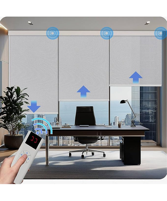Motorized Blinds with Remote Cordless Automatic Motorized Shades Custom Blinds for Windows Smart Curtains Compatible with Alexa Google Home(Solar Grey,W66 x H72in)