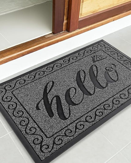 Yimobra Welcome Mats for Front Door 29.5x17, Heavy Duty Waterproof Outdoor Door Mat Outside Entrance, Non-Slip Low Profile Indoor Entryway Mat for Garage Patio, Black Gray