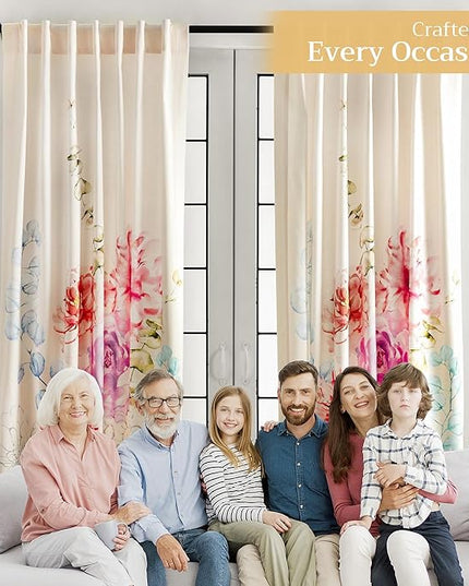 Maison d' Hermine Curtains for Living Room 100% Cotton 108 inch Length One Panel Light Filtering Curtains for Bedroom Windows with Rod and Loop Pockets Drapes (Floral Beige, 50" W x 108" L)