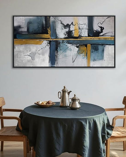 Abstract Canvas Wall Art Framed Modern Wall Art for Living Room Navy Blue Artwork for Walls, Above Bed Wall Decor With Navy and Gold for Bedroom and Living Room Office Pictures Wall Decor 20×40IN