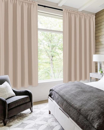 DWCN Blackout Curtains for Living Room Thermal Insulated, Energy Saving & Noise Reducing Bedroom Curtains, Camel, W 70x L 63 Inch, Set of 2 Rod Pocket Curtain Panels