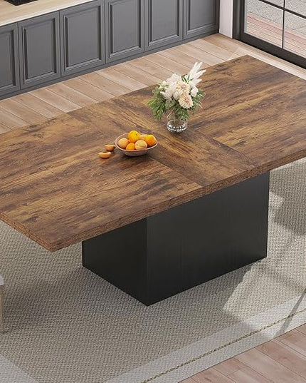HSH 78” Dinner Table for 6 to 8, Large Wood Rectangular Dining Table, Rustic Kitchen Table only with Black Strong Base, Industrial Dining Room Table for Home Gathering Office, Rustic Brown, 78.74 in