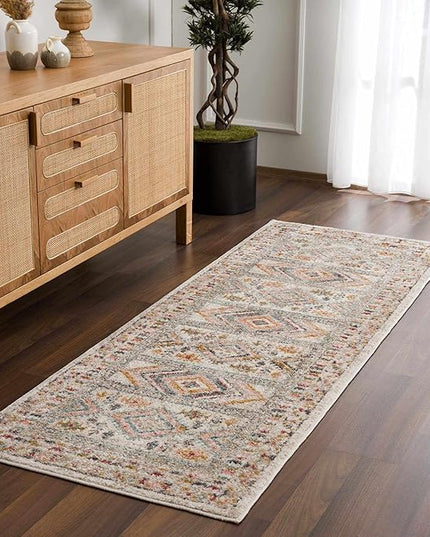 BoutiqueRugs Diem Boho Vintage Colorful Large Runner Rug - Farmhouse Traditional Medallion Pink Carpet for Hallway, Kitchen - Pink, Cream, Green, Red, Gray, Yellow - 2'7" x 7'3" Runner