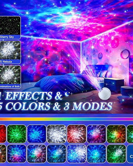 Star Projector, 15 Sounds & 15 Colors & Bluetooth Speaker, Galaxy Light Projector for Bedroom, Star Lights for Ceiling Projector, Kids Night Light