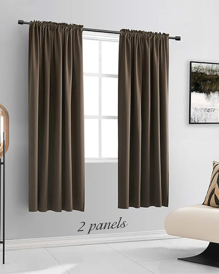 DONREN Chocolate Brown Blackout Curtains Rod Pocket Curtain Panels -Thermal Insulated Curtains for Living Room (52 W x 72 L Inch,2 Panels)
