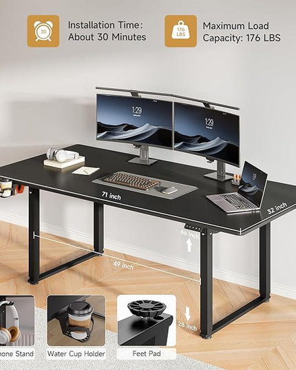 71x32 Inch Adjustable Standing Desk with 4 Legs, Stand-up Desk Features a Spacious Rectangular Top, Dual-Motor Lift, and Memory Presets (28-46Inch) for Home Offices or Computer Workstations, Black