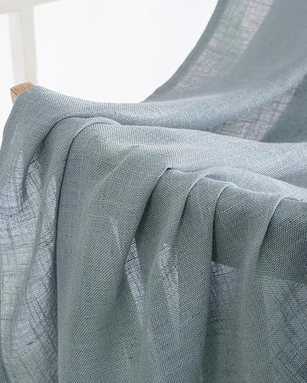 MIULEE Dusty Blue Linen Curtains 63 Inch Length 2 Panels for Bedroom Living Room, Soft Thick Linen Textured Kitchen Window Drapes Semi Sheer Light Filtering Back Tab Rod Pocket Burlap Look Decor