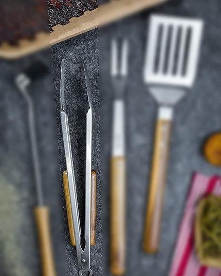 BBQ-AID Pro BBQ Tongs for Grill - 17" Professional Grade Barbecue Tongs for Cooking- Solid & Sturdy - Built with 304 Grade Stainless Steel and Acacia Wood - Heavy Duty Built to Last Kitchen essential.