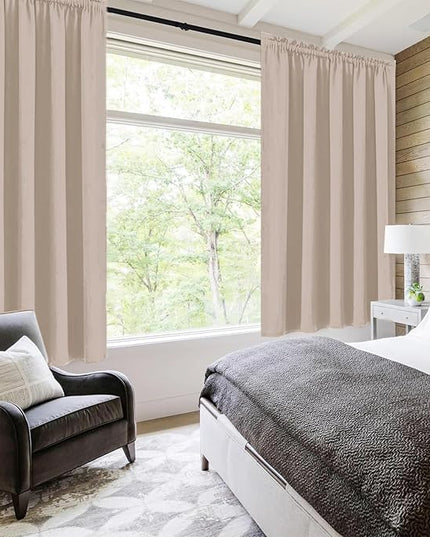 DWCN Blackout Curtains for Living Room Thermal Insulated, Energy Saving & Noise Reducing Bedroom Curtains, Camel, W 60x L 36 Inch, Set of 2 Rod Pocket Curtain Panels