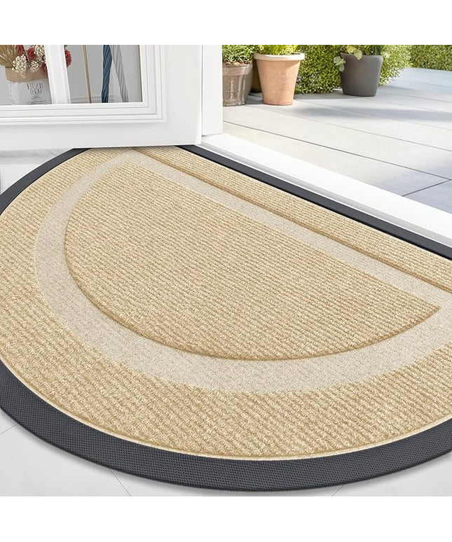 OLANLY Half Circle Door Mat Indoor Outdoor Entrance Welcome, Waterproof All-Season, All-Weather Doormat, Sturdy Natural Rubber, Low Profile, Easy Clean Patio Porch Entryway Mat, 47x32, Beige