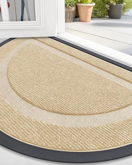 OLANLY Half Circle Door Mat Indoor Outdoor Entrance Welcome, Waterproof All-Season, All-Weather Doormat, Sturdy Natural Rubber, Low Profile, Easy Clean Patio Porch Entryway Mat, 59x23, Beige