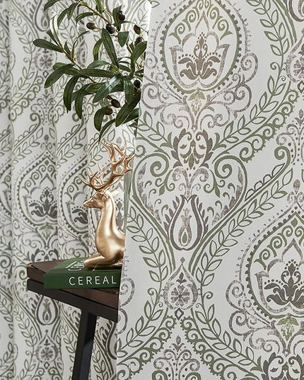 jinchan Blackout Curtains 96 Inches Long Sage Green Damask Medallion Window Curtains for Bedroom Grommet Thermal Insulated Drapes for Living Room Vintage Luxury Window Treatments Set 2 Panels