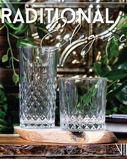 Vikko Rock and Tumbler Set, 12 Piece Set of Elegant Glasses, 6 Tall 12.25 Ounce Glasses and 6 Short 11.25 ounce Whiskey Glasses
