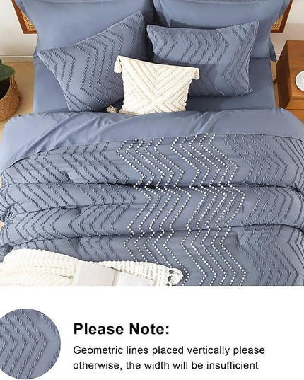Litanika California King Size Comforter Set with Sheets Bluish Grey - 7 Pieces Bed in a Bag Cal King Chevron Tufted Complete Bedding Sets with Comforter, Sheets, Pillowcases & Shams
