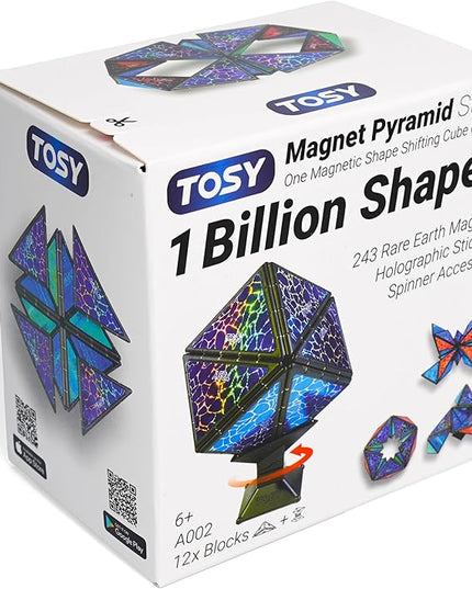 TOSY Magnet Pyramid Stone - 1 Cube Transforms into 1 Billion Shapes, 14 pcs (12 Puzzle pcs and 2 Spinners), 243 Rare Earth Magnets, Christmas Stocking Stuffers Gift for Kids, Creative Puzzle STEM Toy