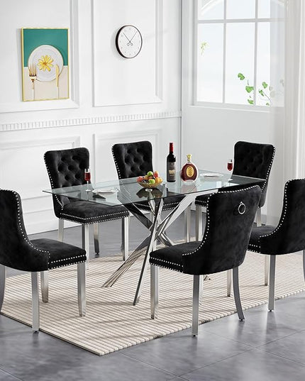 HomVent Rectangular Glass Dining Table Set for 6, Modern Tempered Glass Kitchen Table Set and Chairs, Rectangular Dining Room Table Set for Kitchen