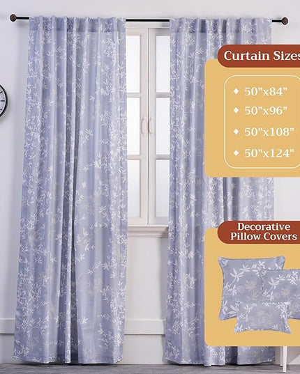 Maison d' Hermine Curtains for Living Room 100% Cotton 108 inch Length One Panel Light Filtering Curtains for Bedroom Windows with Rod and Loop Pockets Drapes (Louxor Blue, 50" W x 108" L)