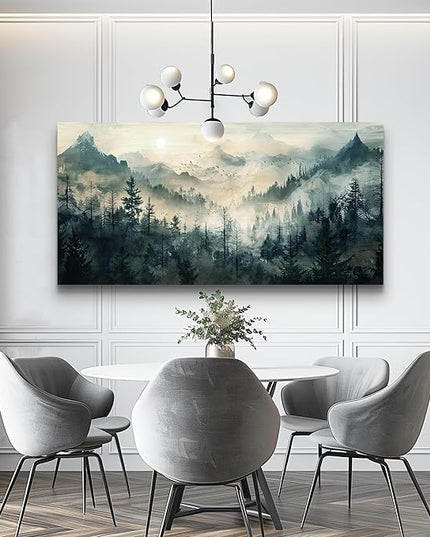 KELIYUAN Mountain View Canvas Wall Painting For Living Room Natural Landscape Painting Misty Forest Wall Decoration For Bedroom Home Decoration Modern Printed Artwork Can Be Hung Directly 20x40 In