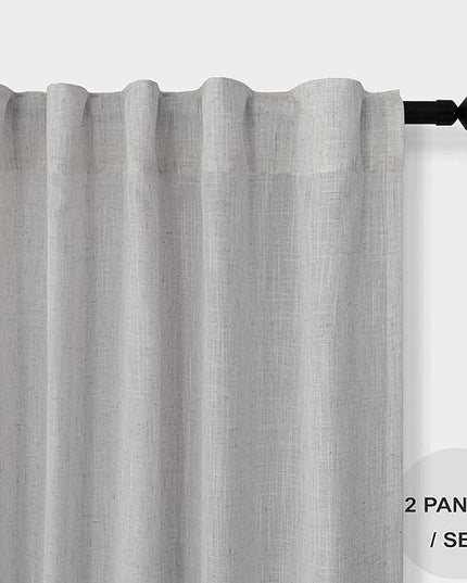 Light Grey Curtains 38 Inch Wide for Windows 2 Panel Back Tab Rod Pocket Light Filtering Semi Sheer Gray Linen Curtain for Bedroom Kitchen Door Living Room Modern Decor 38 Inch Width by 63 Inch Length