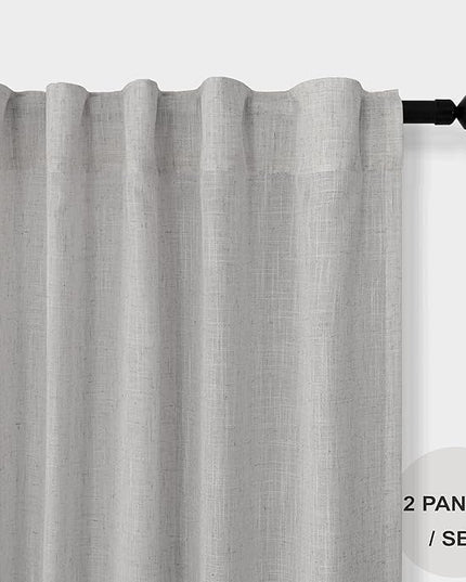 Pitalk Light Grey Linen Curtains 102 Inches Long for Living Room 2 Panels Set Back Tab Pocket Large Window Drape Semi Sheer Dove Silver Gray Curtain 102 Length for Patio Sliding Door Bedroom Farmhouse