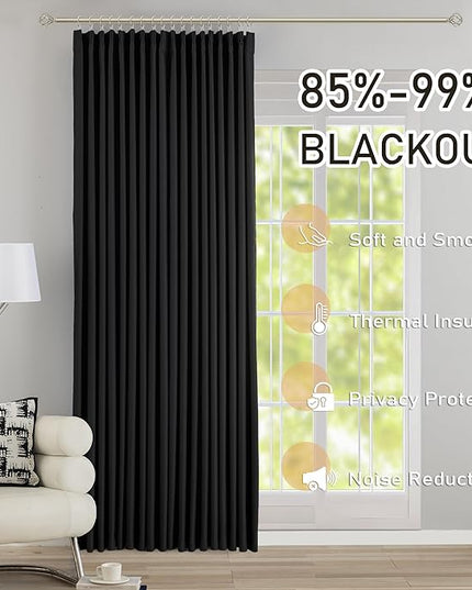 DONREN Black Pinch Pleated Blackout Curtains with Hooks - 144 inches Extra Long Room Darkening Thermal Insulated Window Curtain Panels for High Ceiling Living Room 2 Panel 40" Wx144 L