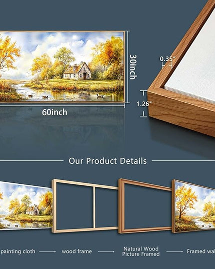 ERQINHUA Large Wall Art For Living Room Canvas Wall Decor For Bedroom Office Dining Room Yellow Pastoral Creek Landscape Painting Prints Pictures Farmhouse Home Wall Decoration 30"x60" Wood Frame