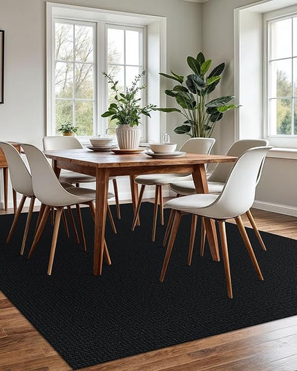 KOZYFLY Washable Area Rug for Living Room 6x9 Ft Non Slip Rubber Backed Bedroom Rug Braided Cotton Dining Room Rug, Large Floor Carpet for Living Room Dining Room, Black