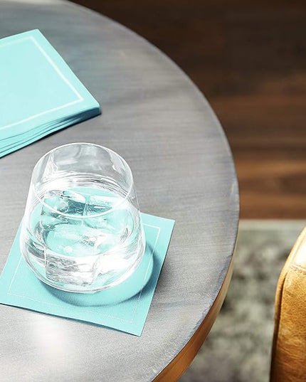 Five Star Cocktail Napkins, 50 Luxury Cotton Disposable Cocktail Party Napkins, 4.5" x 4.5" for Home Bars, Game Nights, Beverages, Birthdays, Weddings & Holidays, Sea Glass