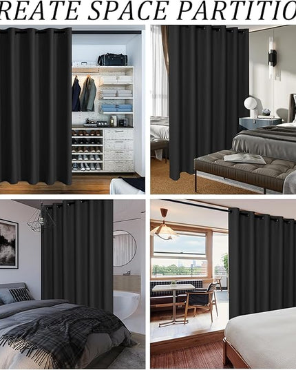 JIUZHEN Room Divider Curtains for Bedroom/Living Room, Thermal Insulated Blackout Door Curtain, Grommet Top Sliding Door Curtains (Black, W80 by L84, 1 Panel)