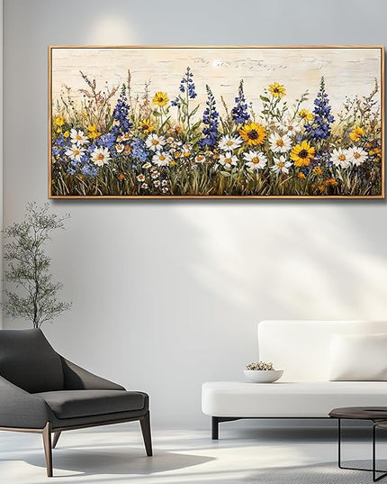 ERQINHUA Farmhouse Wall Decoration For Living Room Large Canvas Wall Art For Bedroom Office Mural Boho Flowers Watercolour Restaurant Wall Pictures Printing Artwork Home Decor 32x72 In Wood Framed