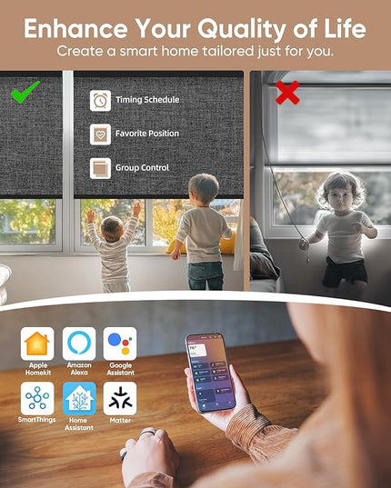 Kincmo Motorized Blinds with Remote,100% Blackout Motorized Roller Shades Work with Apple Homekit,Alexa,Google, Custom Electric Blinds with App,Voice Control (Dual Sided Black)
