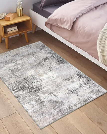IOHOUZE Small Abstract Area Rug 2x3 Ft Entryway Rugs Washable Door Mat Indoor Entrance, Rubber Backed Throw Rugs, Printed Faux Wool Non Slip Floor Carpet for Foyer Front Door Sink, Grey Beige