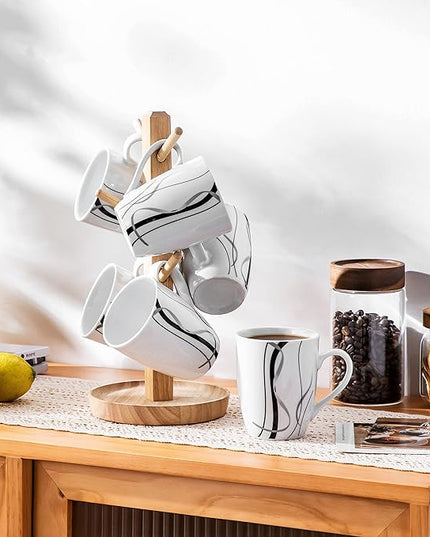 VEWEET Ceramic Coffee Mugs Set of 6, 11 OZ Coffee Cups Set with Handle, White Mugs Set Porcelain Cup Set for Kitchen, Microwave Dishwasher Safe, Series Fiona