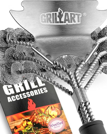 Grill Brush and Scraper Bristle Free – Safe BBQ Brush for Grill – 18'' Stainless Grill Grate Cleaner - Safe Grill Accessories for Porcelain/Weber Gas/Charcoal Grill – Gifts for Grill Wizard