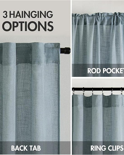 MIULEE Dusty Blue Linen Curtains 108 Inches Long 2 Panels for Bedroom Living Room, Soft Thick Linen Textured Window Drapes Semi Sheer Light Filtering Back Tab Rod Pocket Light Blue Decor