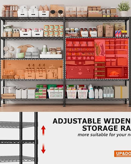 REIBII 1600LBS Storage Shelves 69.8''W Metal Shelving 5 Tier Wire Shelving Unit,Pantry Shelves Kitchen Shelves Adjustable Wire Commercial Shelf for Garage Storage Shelves, 69.8" Wx15.8 Dx72.4 H, Black