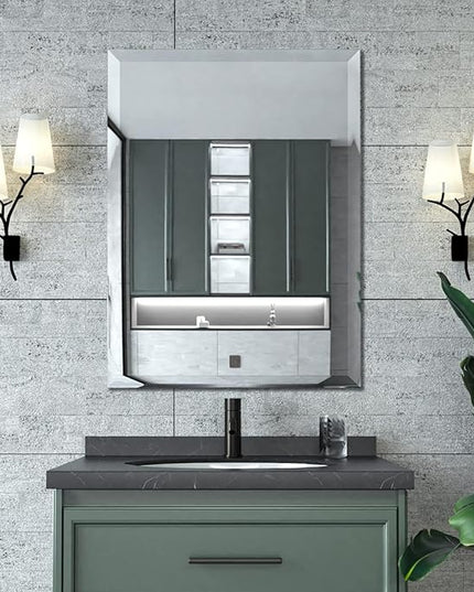 Mirrorons Beveled Mirror, Bathroom Mirrors for Wall 24" x 32", Frameless Rectangle Bathroom Mirror with Beveled Edge, Hangs Horizontally or Vertically, Upgraded Packing