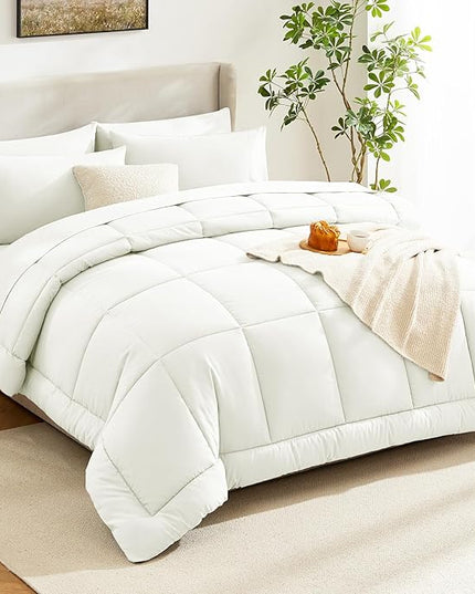 CozyLux Full Size Comforter Set Ivory - 7 Pieces Bed in a Bag, Cream Off White Comforter Full Size, Bedding Sets with All Season Quilted Comforter, Flat Sheet, Fitted Sheet, Pillowcases