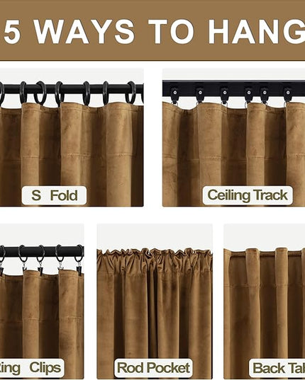 KOUFALL Brown Velvet Thermal Insulated Curtains for Winter, Elegant Luxury High End Blackout Curtain for Living Room, Heavy Black Out Curtains for Dining Room 84 Inch Long 2 Panels Set