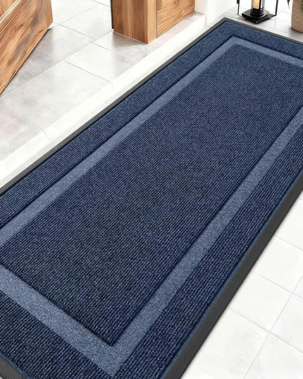 OLANLY Front Door Mat Indoor Outdoor Entrance, Waterproof All-Season, All-Weather Doormat, Sturdy Natural Rubber, Fade Resistant, Low Profile, Easy Clean Patio Porch Entryway Mat, 59x20, Blue
